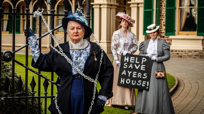 National Trust Costume curators Sandy White law, centre, Kelly Pope and Kathryn Taylor at Ayers House. Picture: Matt Turner.