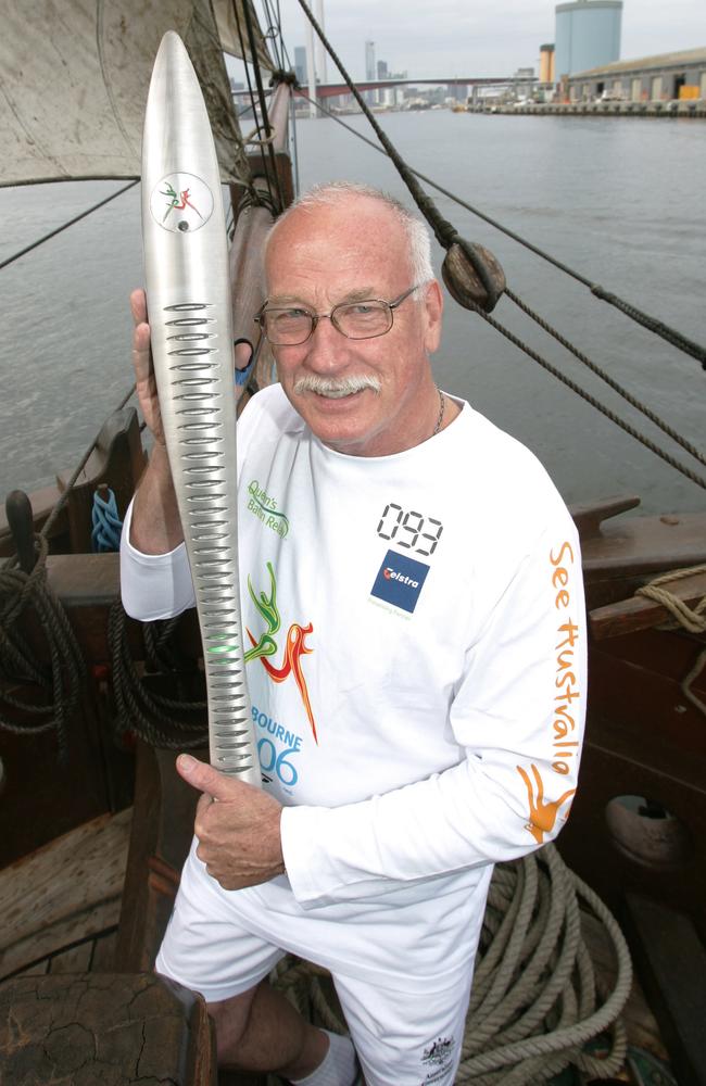 Former Olympian Peter Norman with the Commonwealth Games Queen’ss Baton Relay in Melbourne in March 2006.