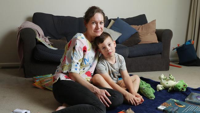 Kelsey Boivin with son Madoc, 4, at their home in Sydney. Madoc was on a waiting list for a total of 500 days. Picture: John Feder