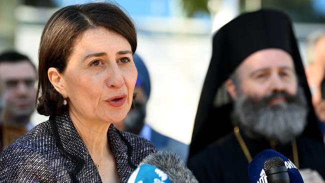 NSW Premier Gladys Berejiklian held a press conference with community and religious leaders at the vaccination hub at Sydney Olympic Park on Wednesday. Picture: NCA NewsWire / Jeremy Piper