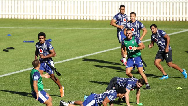 New Zealand Warriors players train in isolation at Tamworth’s Scully Park. The players had to receive special dispensation from Border Force to fly in. Picture: Getty Images