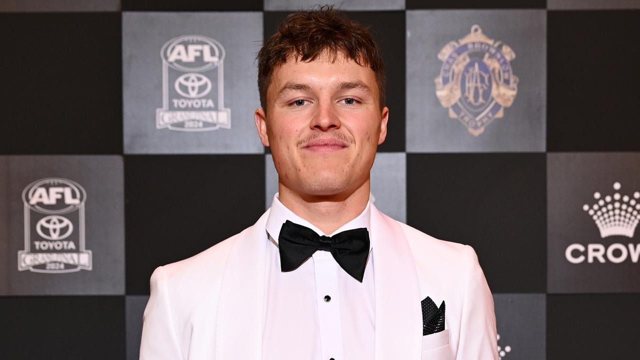 VARIOUS CITIES, AUSTRALIA - SEPTEMBER 23: Jack Ginnivan of the Hawthorn Hawks arrives ahead of the 2024 Brownlow Medal at on September 23, 2024 in Various Cities, Australia. (Photo by Quinn Rooney/Getty Images)