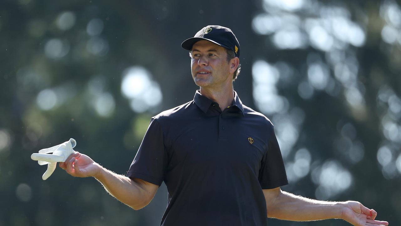 CHARLOTTE, NORTH CAROLINA - SEPTEMBER 20: Adam Scott of Australia and the International Team reacts during a practice round prior to the 2022 Presidents Cup at Quail Hollow Country Club on September 20, 2022 in Charlotte, North Carolina. (Photo by Warren Little/Getty Images)