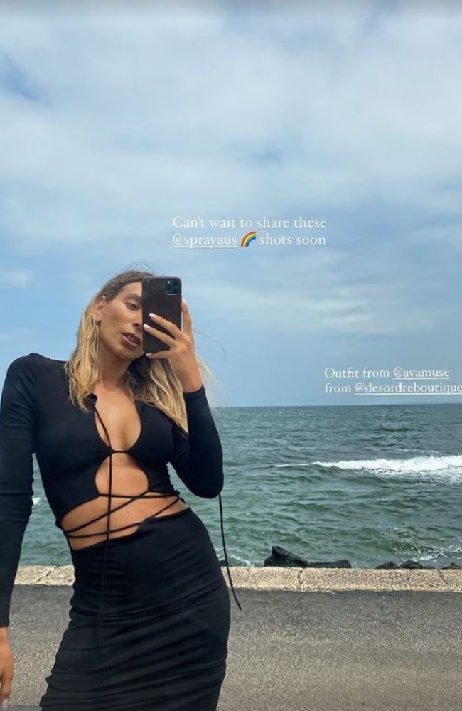 Nadia Bartel, 36, rocks a revealing $699 Aya Muse cut-out dress. Picture: Instagram/Nadiabartel