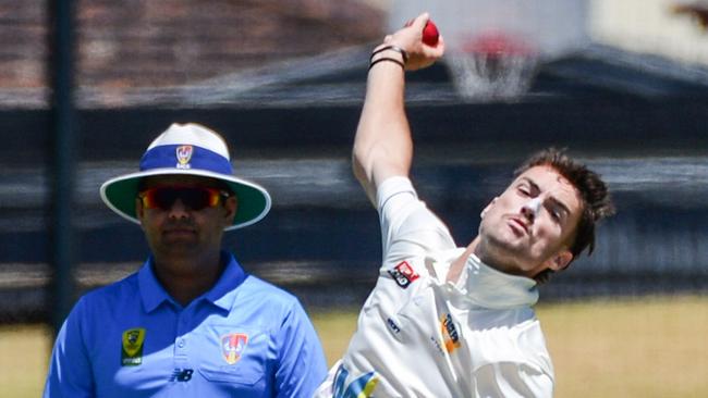 West Torrens bowler Jordan Buckingham has been a star this season and looks set to continue his deadly delivery in the finals. Picture: Brenton Edwards