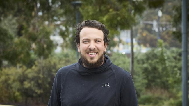 Sailor Xavier Doerr outside the Royal Adelaide Hospital in Adelaide, after being rescued at sea. Picture: Matt Loxton