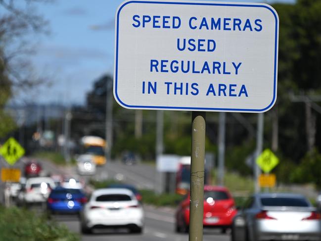 ADELAIDE, AUSTRALIA - NewsWire Photos OCTOBER 5, 2021: Stock/generic images of traffic signs - speed cameras used regularly in this area sign. Picture: NCA NewsWire / Naomi Jellicoe