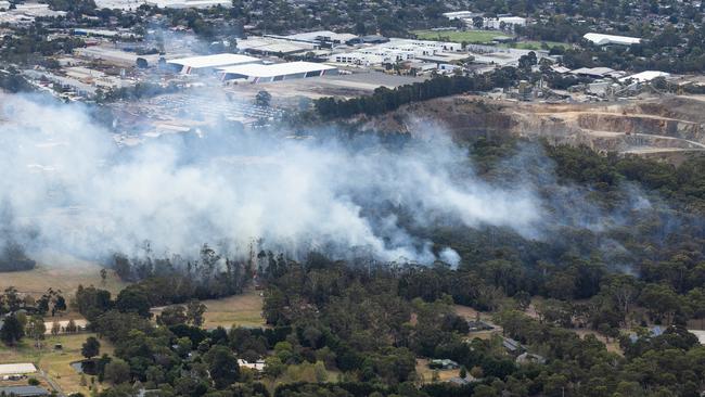 Residents have been told to prepare to leave as a bushfire rages in Montrose. Picture: Jason Edwards