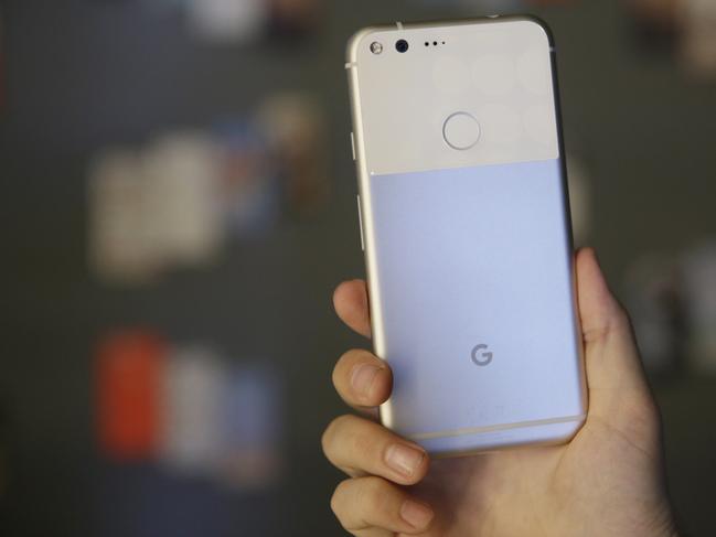 The new Google Pixel phone is displayed following a product event, Tuesday, Oct. 4, 2016, in San Francisco. Google launched an aggressive challenge to Apple and Samsung introducing its own new line of smartphones called Pixel, which are designed to showcase a digital helper the company calls "Google Assistant." The new phones represent a big, new push by Google to sell its own consumer devices, instead of largely just supplying software for other manufacturers. (AP Photo/Eric Risberg)