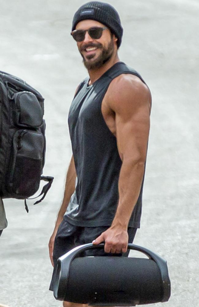 Efron after a work out in Adelaide. Picture: Media Mode