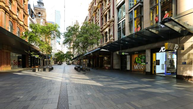 Sydney CBD is like a ghost town when the city would normally be a hub of activity. Picture: NCA NewsWire / Gaye Gerard