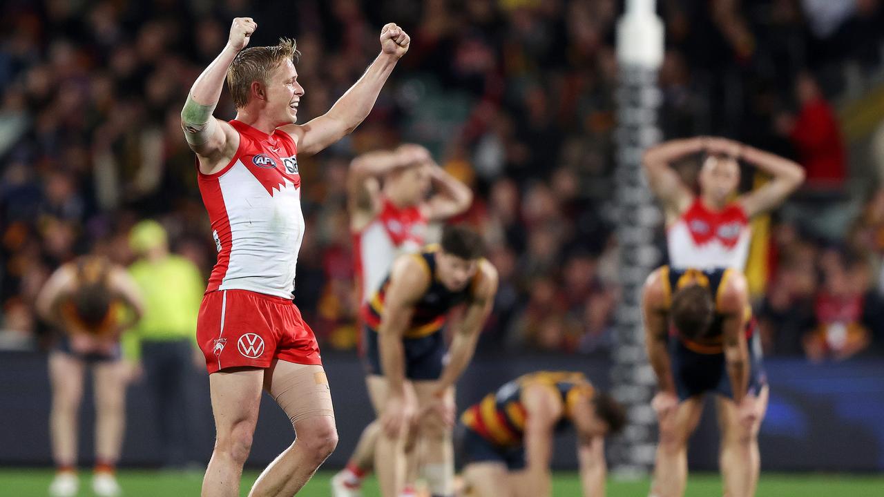 Swan Isaac Heeney after the final siren on Saturday night. Picture: Sarah Reed/AFL Photos via Getty Images