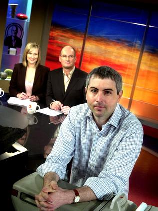 Former Sunrise Executive producer Adam Boland with presenters Melissa Doyle and David Koch in 2004.