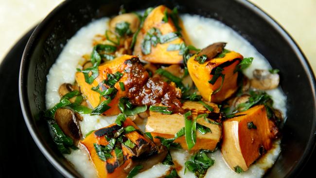 Hakan’s savoury porridge is made with brown rice, pumpkin and shiitake mushroom.