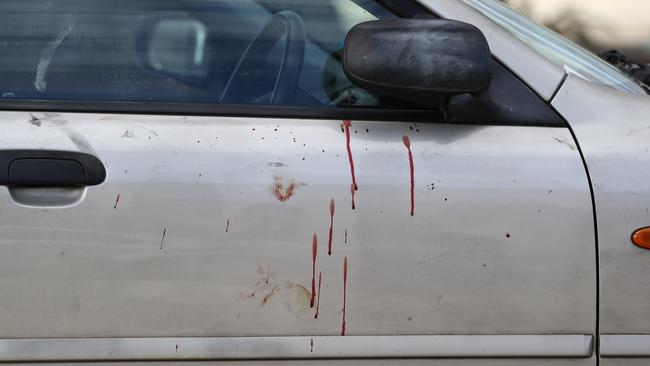 Bloodstains on a car located at the scene of Hindmarsh shooting in September 2019. Picture: Tait Schmaal.