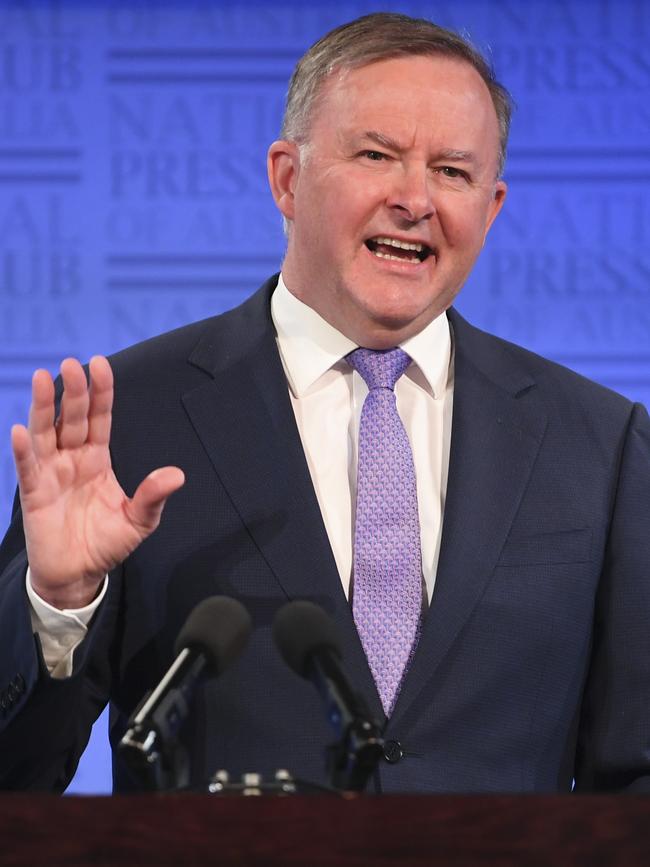 Anthony Albanese speaks at the National Press Club in Canberra.. Picture: AAP.