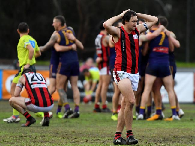 Tyler Faulkner after the grand final siren. Picture: James Ross/AAP