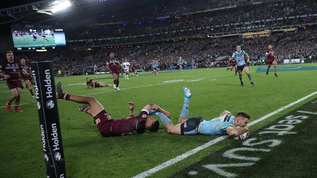 James Tedesco scores winning try. Picture: Phil Hillyard