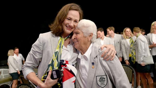 Cate Campbell and Dawn Fraser at the torchbearer announcement for the Tokyo 2020 Olympic Games. Picture: Delly Carr