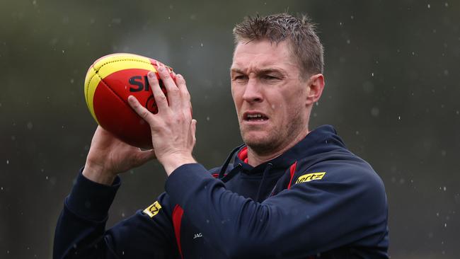 MELBOURNE, AUSTRALIA - JUNE 09: Tom McDonald of the Demons takes the ball during a Melbourne Demons AFL training session at Casey Fields on June 09, 2021 in Melbourne, Australia. (Photo by Robert Cianflone/Getty Images)