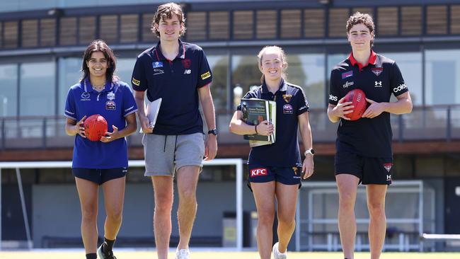 Wesley College draftees Zoe Savarirayan, Matthew Jefferson, Jasmine Fleming and Elijah Tsatas. Picture: Michael Klein