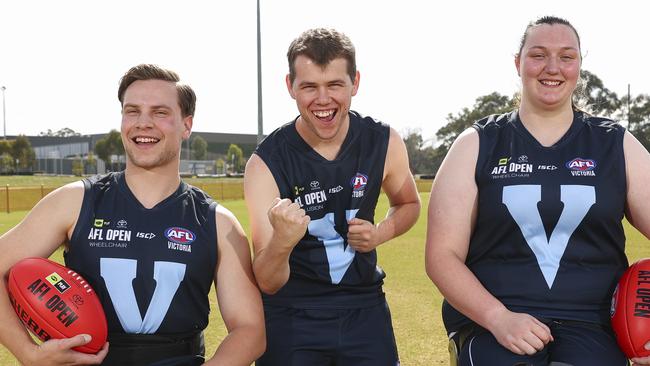 Victorian players Hayden Auber, Lachie Essing and Teisha Shadwell. Photo: Morgan Hancock.