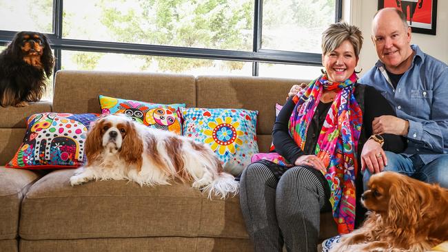 Mel Dzelde and her husband Chris at their home in the Adelaide Hills. Picture: Tom Huntley