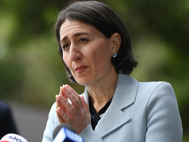 NSW Premier Gladys Berejiklian speaks to the media. Picture: AAP.