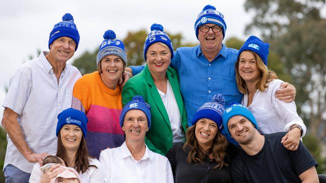 The Daniher family gathered together for Fight MND Big Freeze 9, wearing the new designed beanie. Picture: Jason Edwards