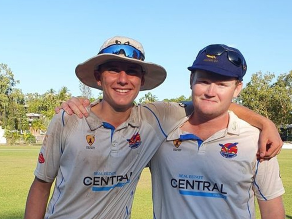 Darwin cricketers Tom Menzies and Will Pilkington were instrumental in the Eagles' win over Waratah in the 2022 semi-final. Picture: Darwin Cricket Club.