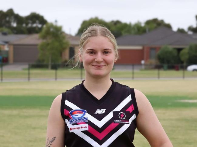 Bianca Moody in action for Casey Thunder in SFNL Division 1 women's. Picture: Supplied.