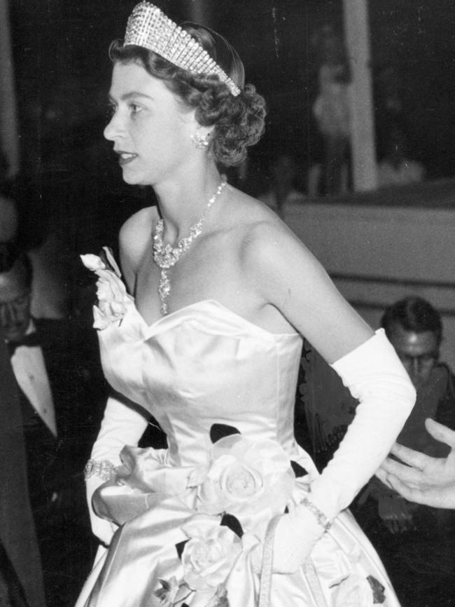 Glamour queen ... at a state ball in Sydney, 1954.