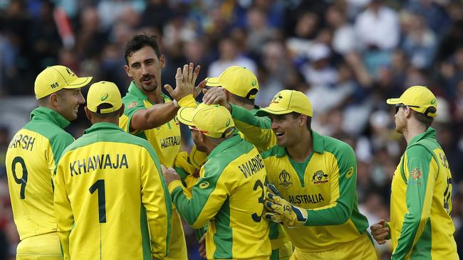 Australia's Mitchell Starc celebrates yet another wicket — this time against Sri Lanka. Picture: AFP