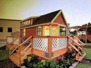 The big outside deck on this design adds additional living space.