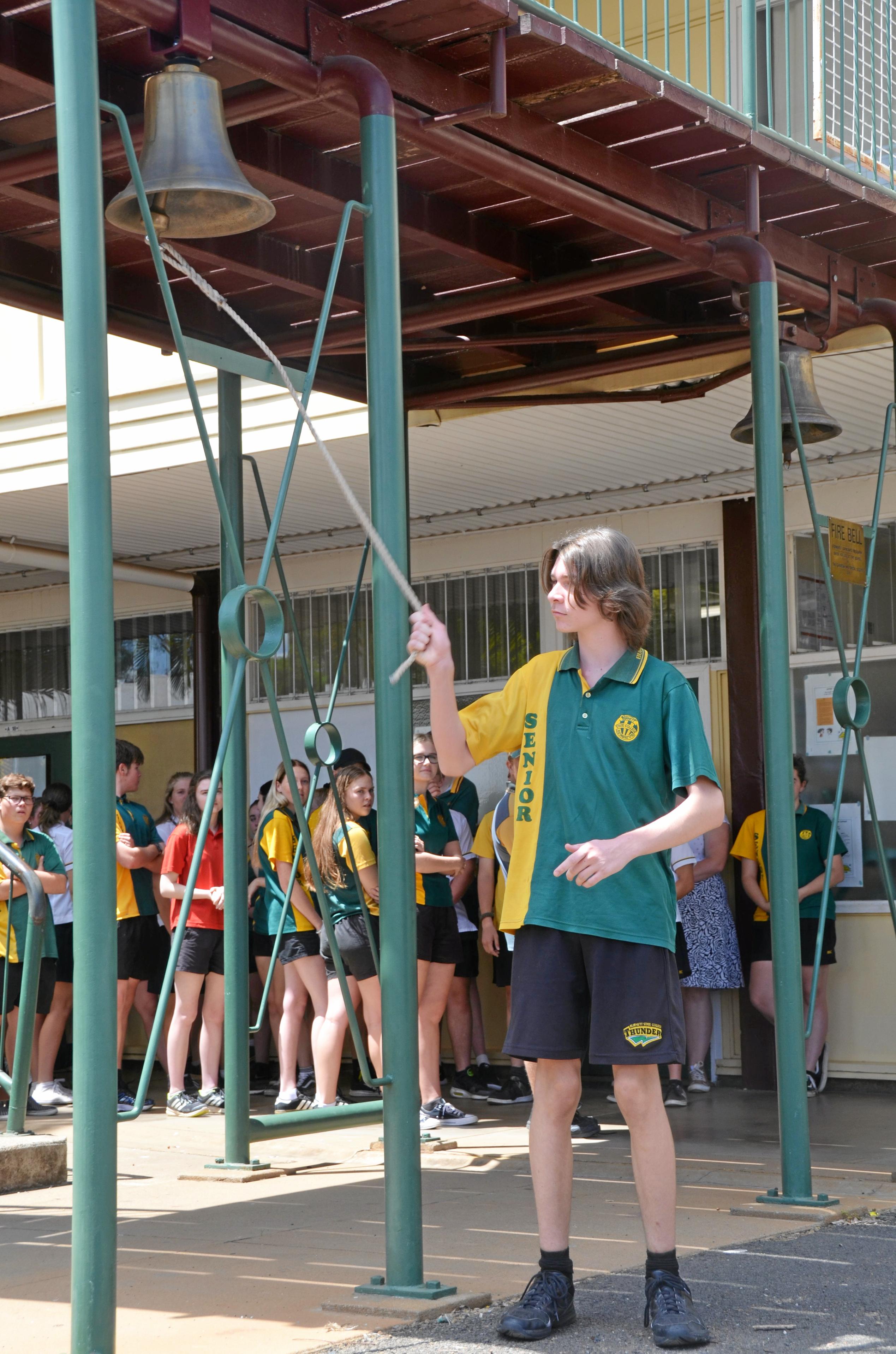 Burnett State College had 39 Year 12 graduates ring the school bell before they walked out the gates as students for the last time. Picture: Felicity Ripper