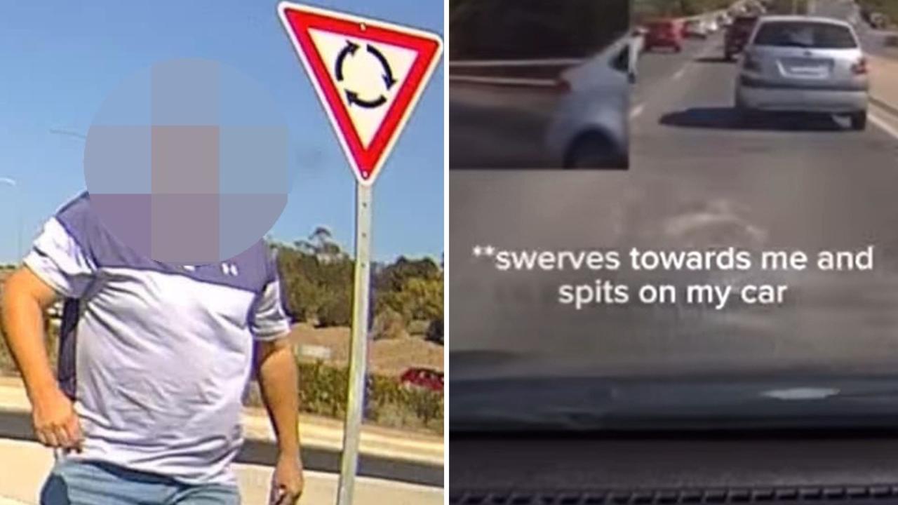 The man, left, during the road-rage attack, and right, a screenshot from a video leading up to the incident.