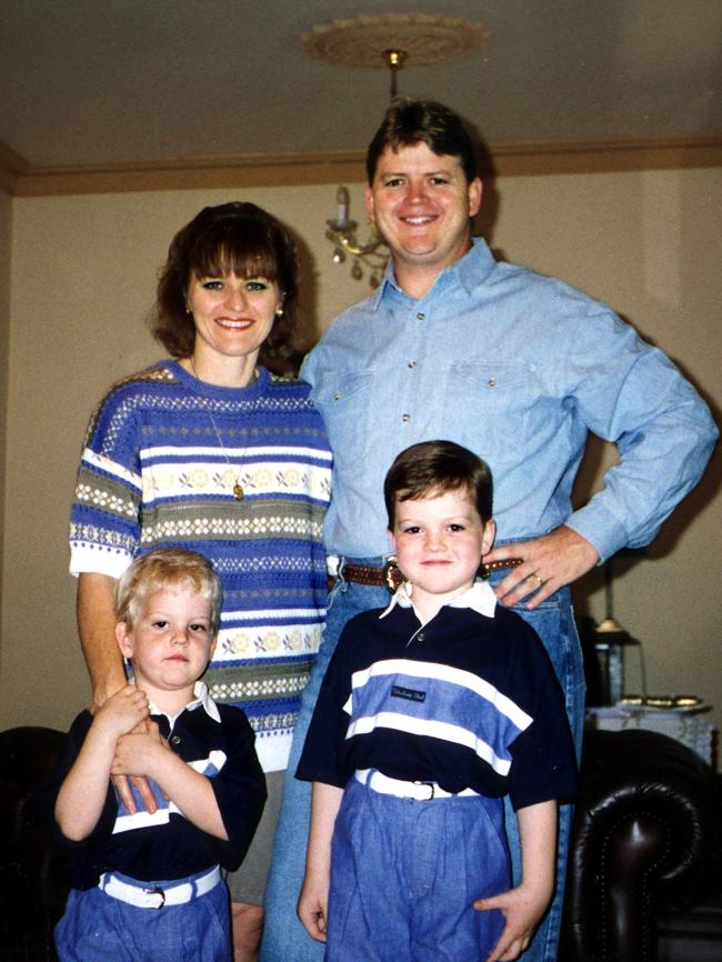 A family photo of Adelaide NCA bombing victim Detective Sergeant Geoffrey Bowen with wife Jane and sons Matthew and Simon.