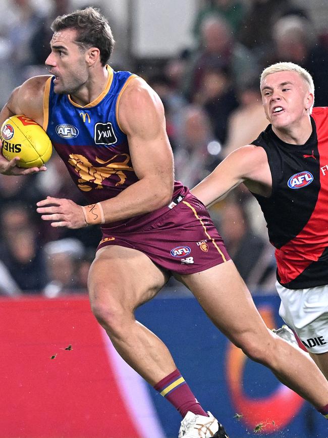 Jack Payne shows Nate Caddy a clean set of heels. Picture: Bradley Kanaris/Getty Images