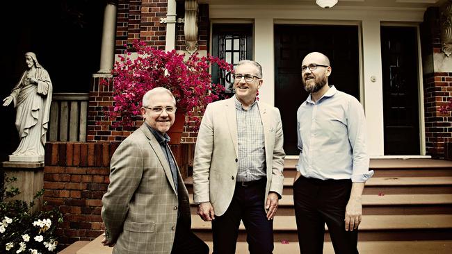 Greg McGahan, Nigel Harris and Dr Michael Beckman at the former Mater convent, Brisbane Picture: Justine Walpole.