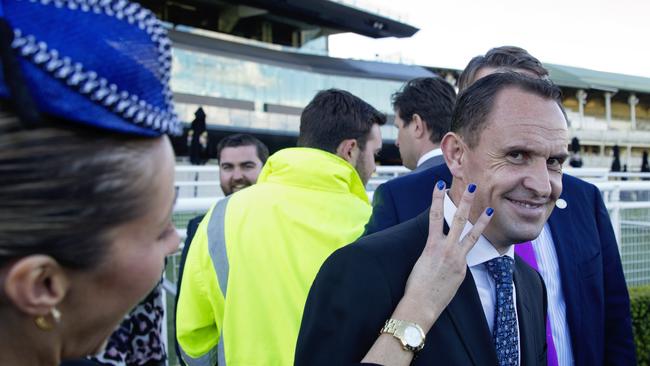 Stephanie and Chris Waller celebrate Winx’s successful return on Saturday. Picture: Jenny Evans