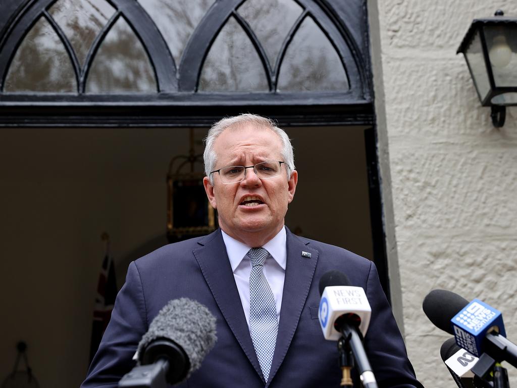 Prime Minister Scott Morrison holds a press conference at Kirribilli House in Sydney. Picture: NCA NewsWire / Dylan Coker