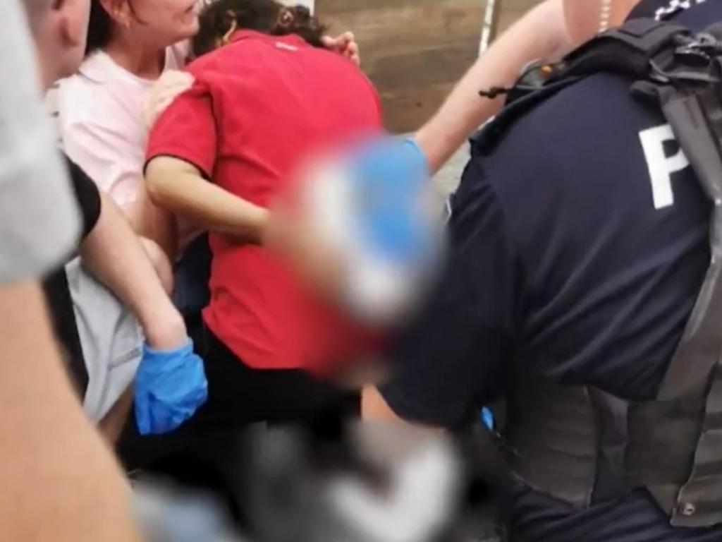 Coles worker Claudia Campomayor Watt was allegedly stabbed in the back by a 13-year-old boy. Picture: 9 News