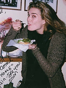 Actor Brooke Shields tucked into a pie during a visit in 2004.