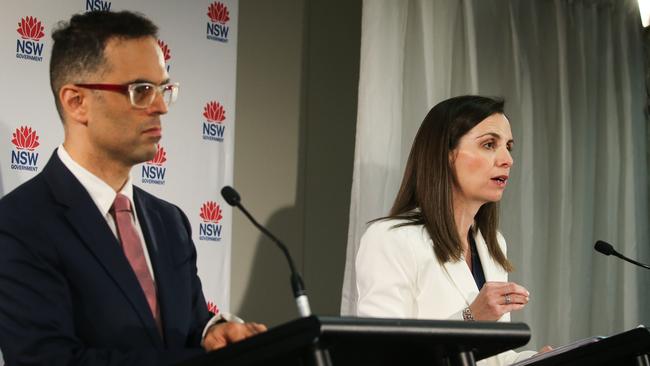 NSW Treasurer Daniel Mookhey and Finance Minister Courtney Houssos unveil the state budget. Picture: Gaye Gerard