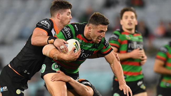 Rabbitohs enforcer Sam Burgess is nursing a hamstring injury.