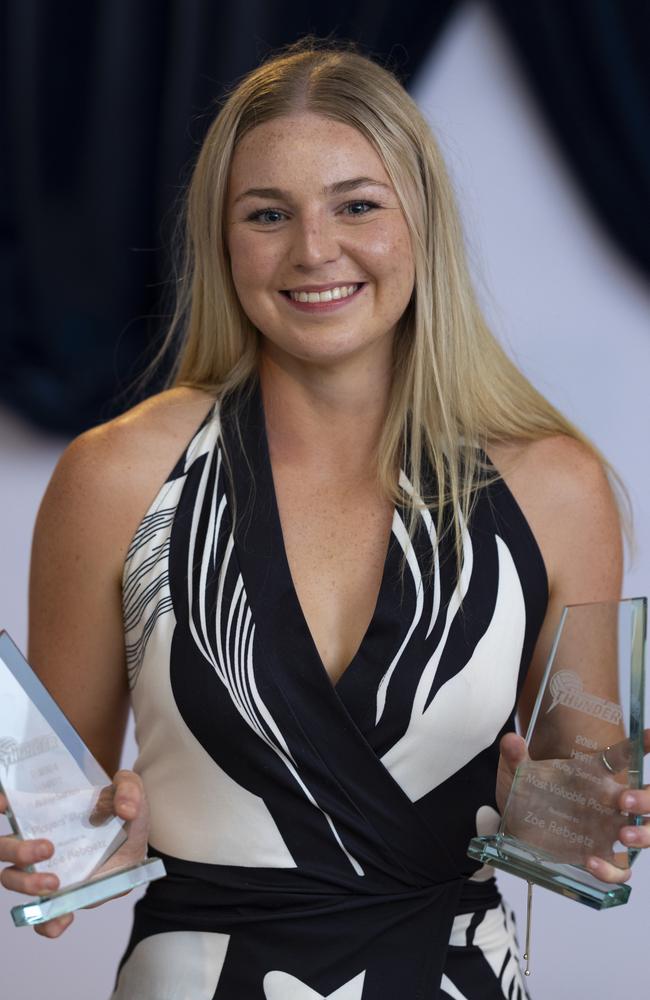 Zoe Rebgetz was awarded the Ruby MVP last season. Picture: Thunder Netball.