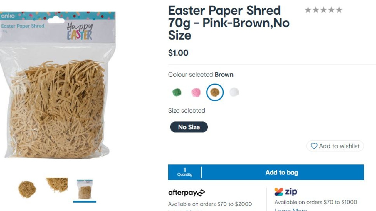 The item is typically used for stuffing an Easter egg basket. Picture: Kmart