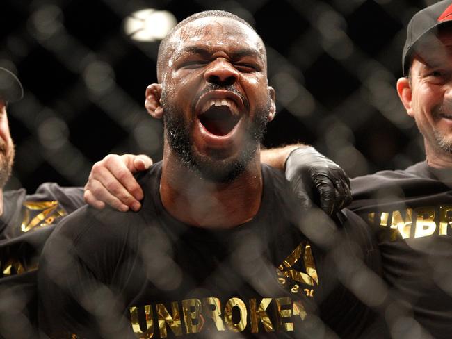 Jones reacts to defeating Cormier.