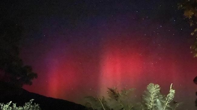 The aurora over Mt Little Joe Warburton, taken from Millgrove. Picture: Jodie Jenkins.