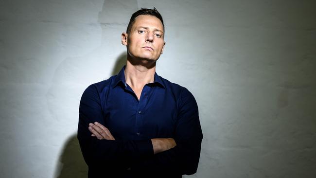 Merrick Watts hosts the new true crime podcast, Police Tape. Picture: Darren Leigh Roberts